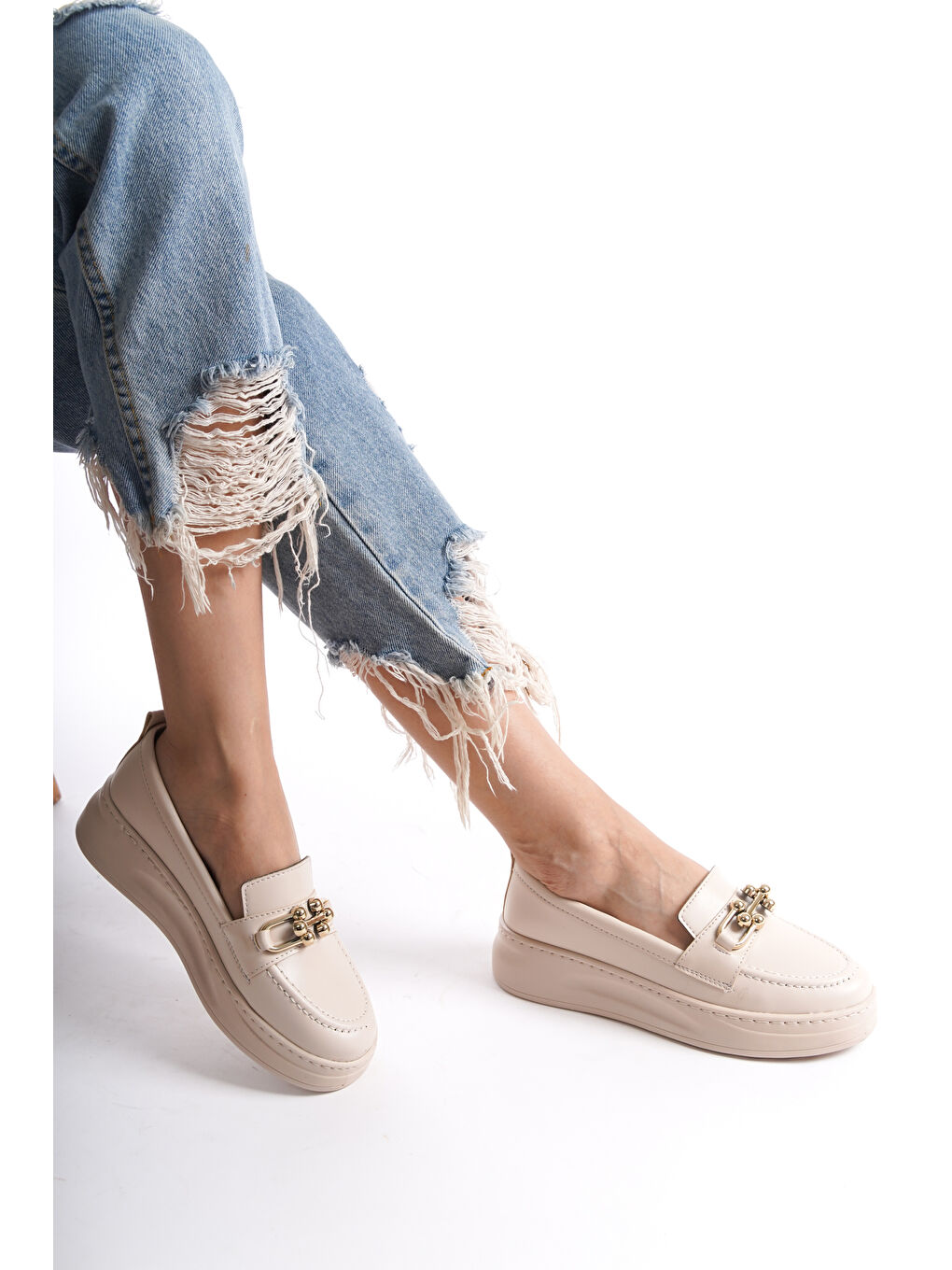 Bej D602 Günlük Ortopedik Kadın Loafer Ayakkabı-9