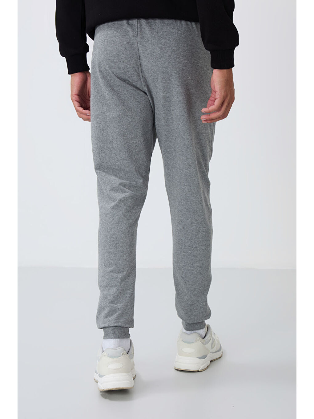 Gri Melanj Fermuar Cepli Standart Kalıp Erkek Jogger Eşofman Altı- 84651-4