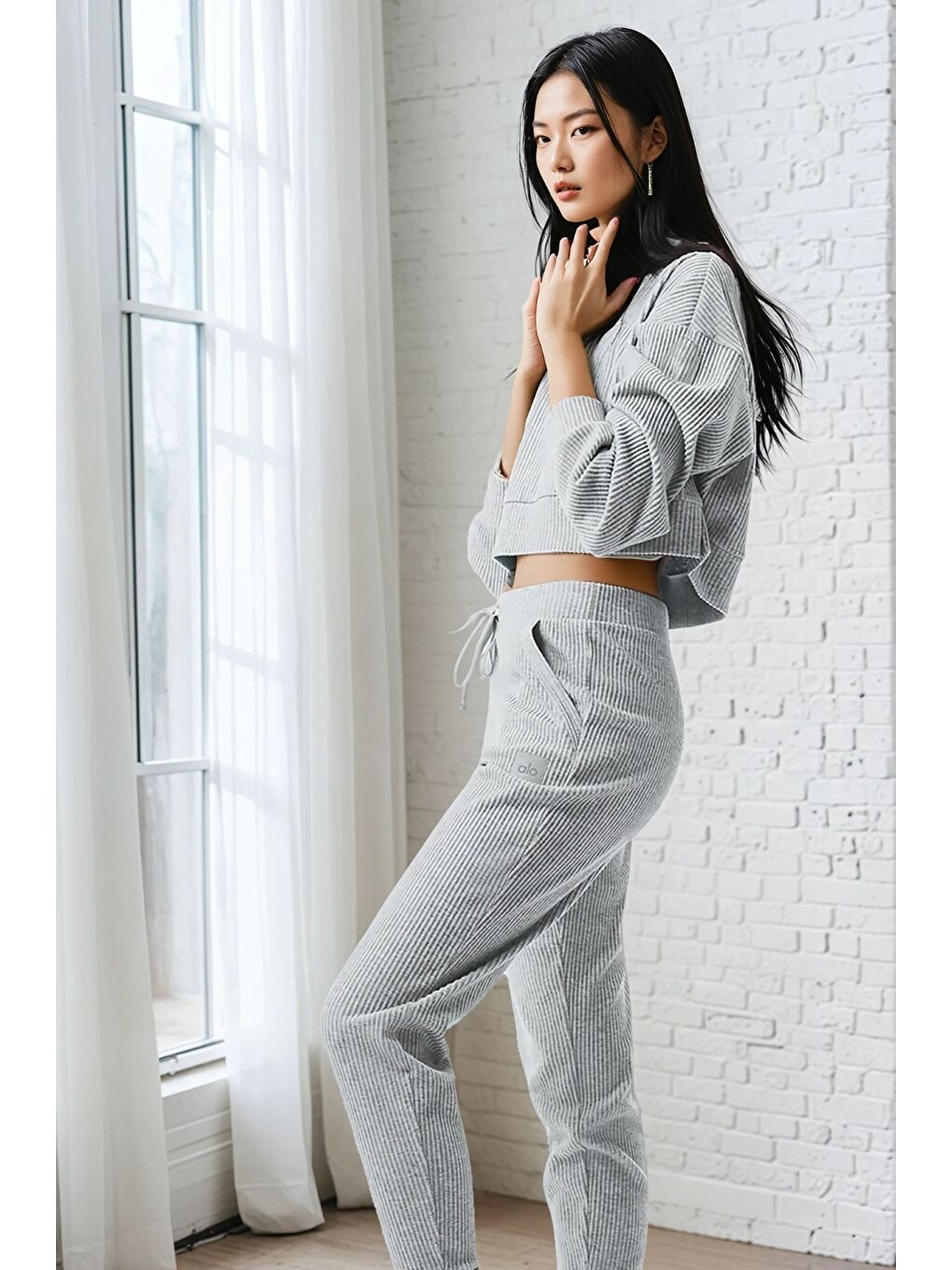 Gri Modal Kumaş Ribana Detay Eşofman Takımı-1