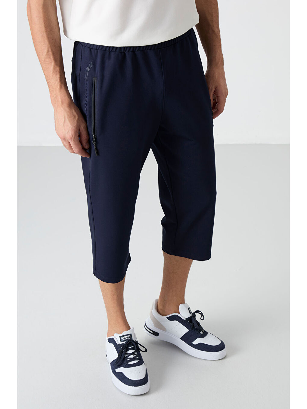 İndigo Fermuar Cepli Standart Kalıp Klasik Paça Erkek Kapri - 83091-3