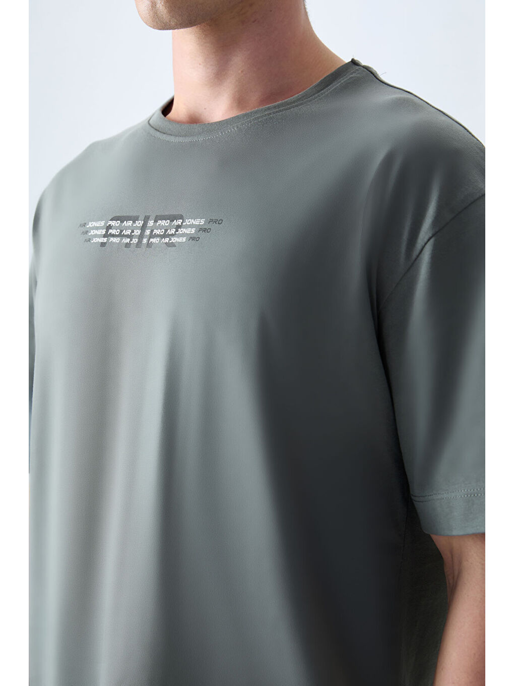 Haki %100 Pamuk Kalın Yumuşak Dokulu Oversize Fit Baskılı Erkek Tişört - 88356-2