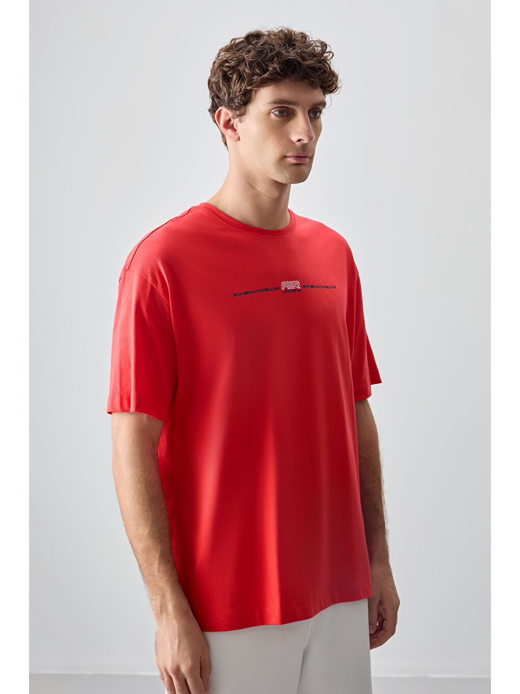 Kırmızı %100 Pamuk Kalın Yumuşak Dokulu Oversize Fit Baskılı Erkek Tişört-3