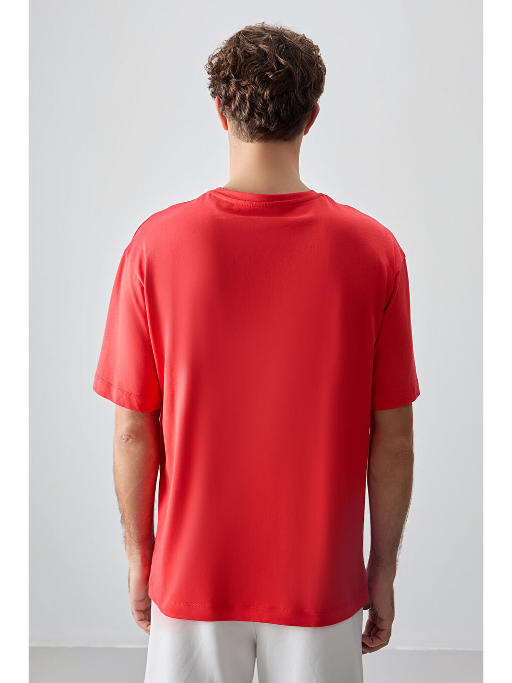 Kırmızı %100 Pamuk Kalın Yumuşak Dokulu Oversize Fit Baskılı Erkek Tişört-4