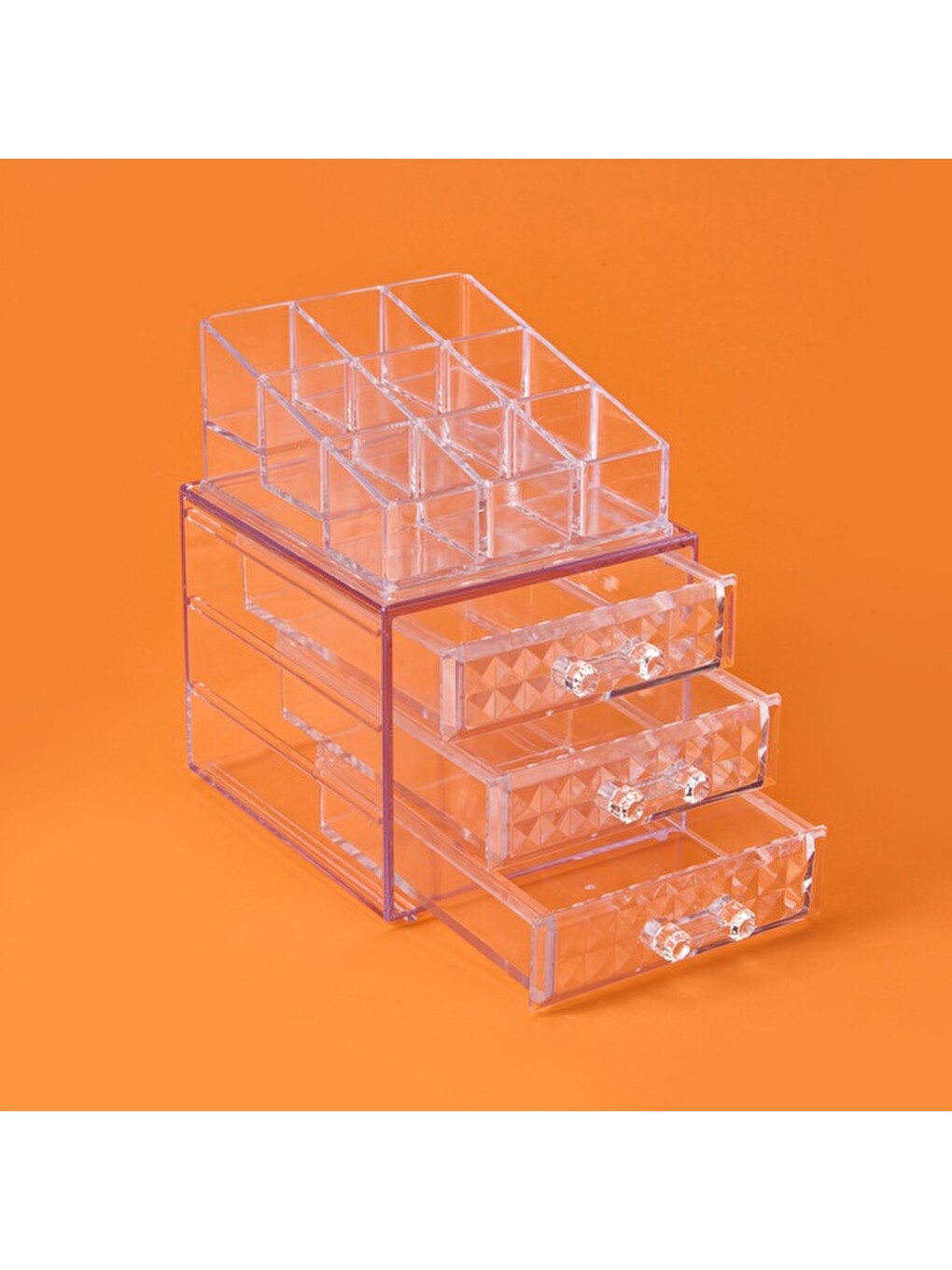 Diamond 3 Çekmeceli Takı Ve Makyaj Organizeri - Şeffaf - 15x13x18 Cm-1