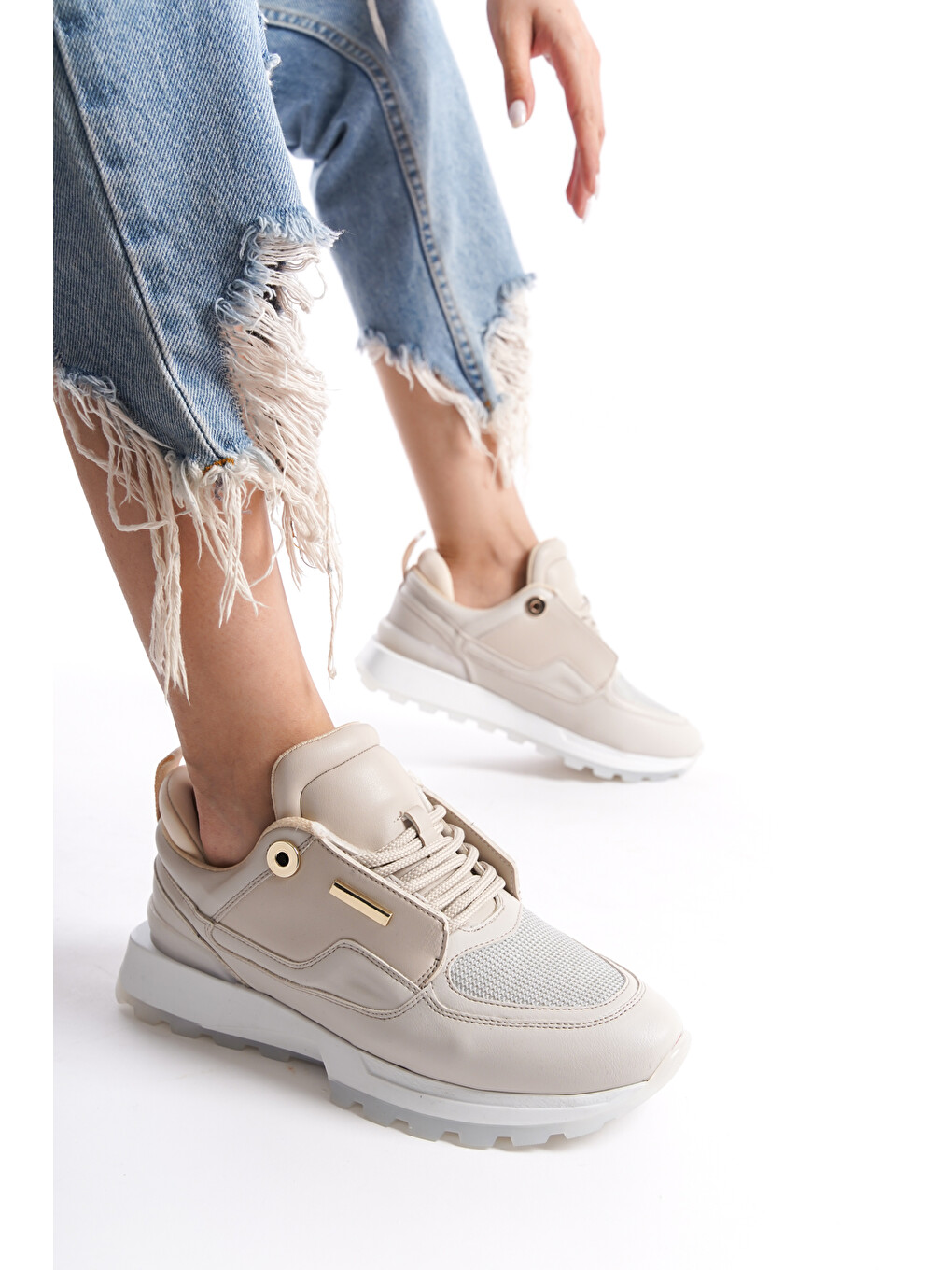 Bej D0852 Günlük Ortopedik Kadın Sneaker Spor Ayakkabı-9