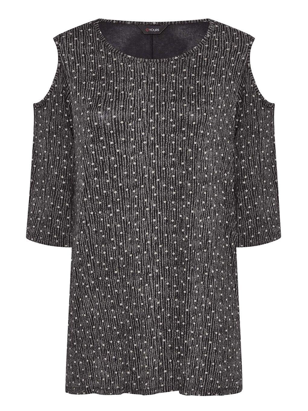 Siyah Büyük Beden Açık Omuz Detaylı Puantiyeli Yarım Kollu Bluz 300404-5