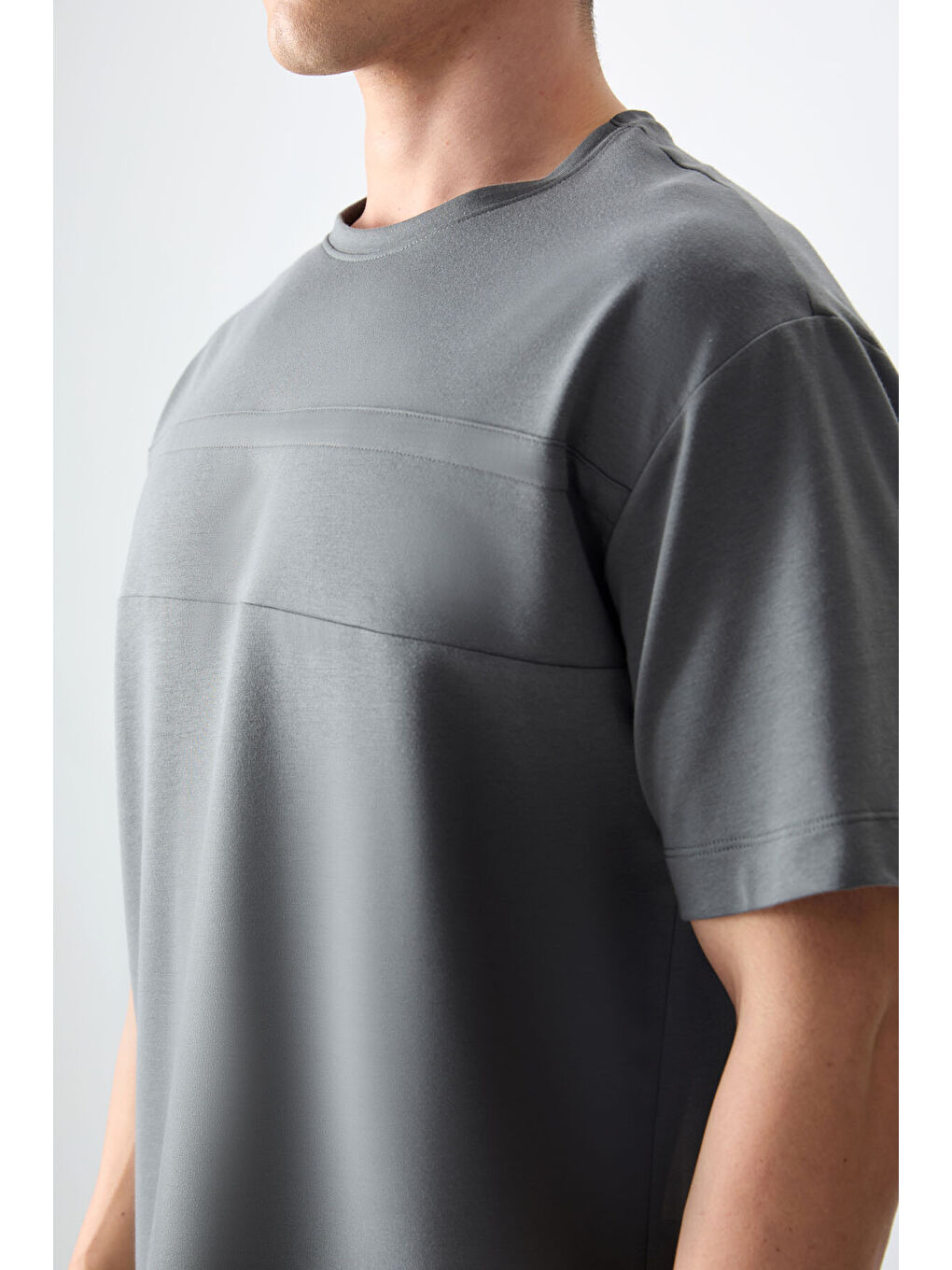 Haki Pamuklu Kalın Yumuşak Dokulu Oversize Fit Basic Erkek Tişört - 88378-1