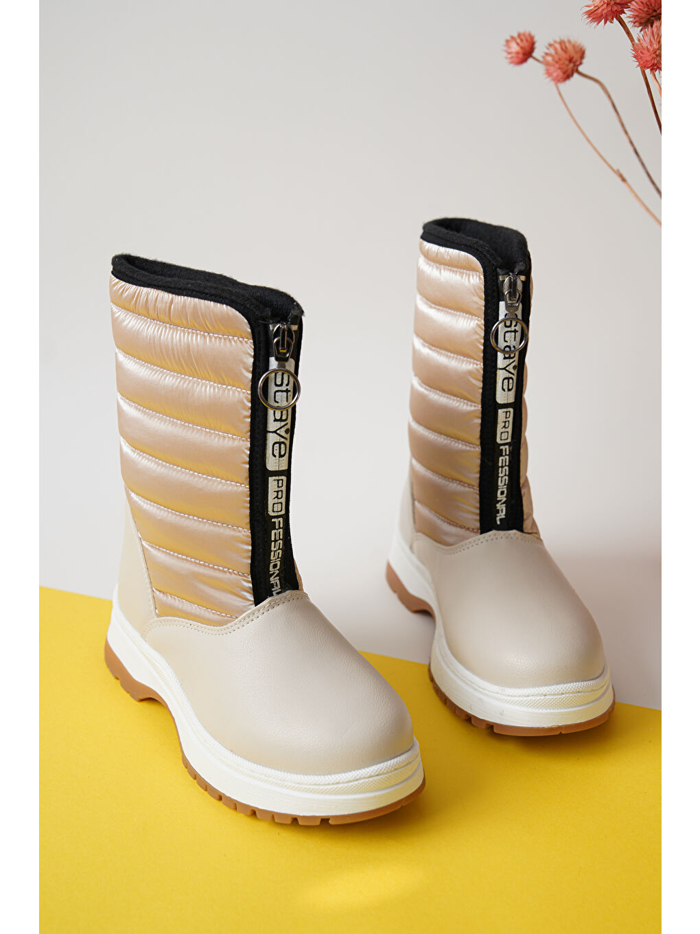 Bej D078 Günlük Ortopedik Kız Çocuk Soğuk Geçirmez Bot-3