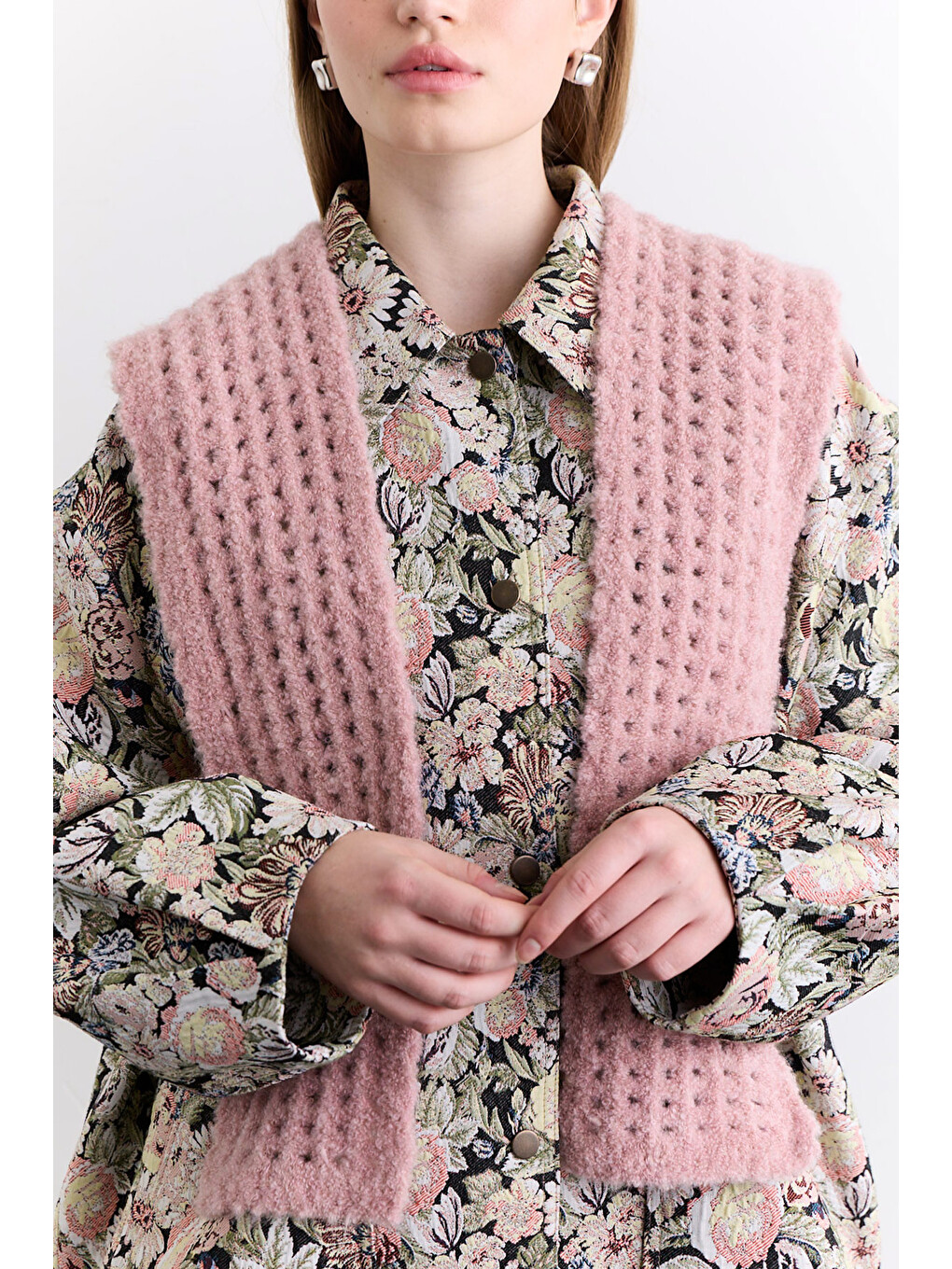 Soft Dokulu Yakalı Şal Pembe-1