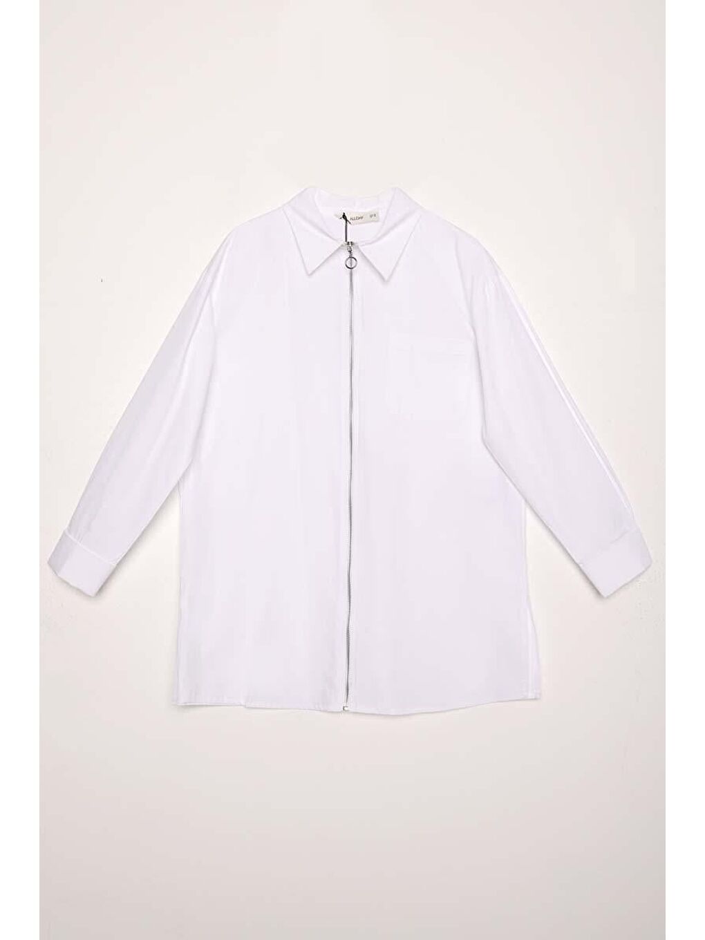 Beyaz %100 Pamuk Fermuarlı Manşeti Dubleli Gömlek Tunik-5