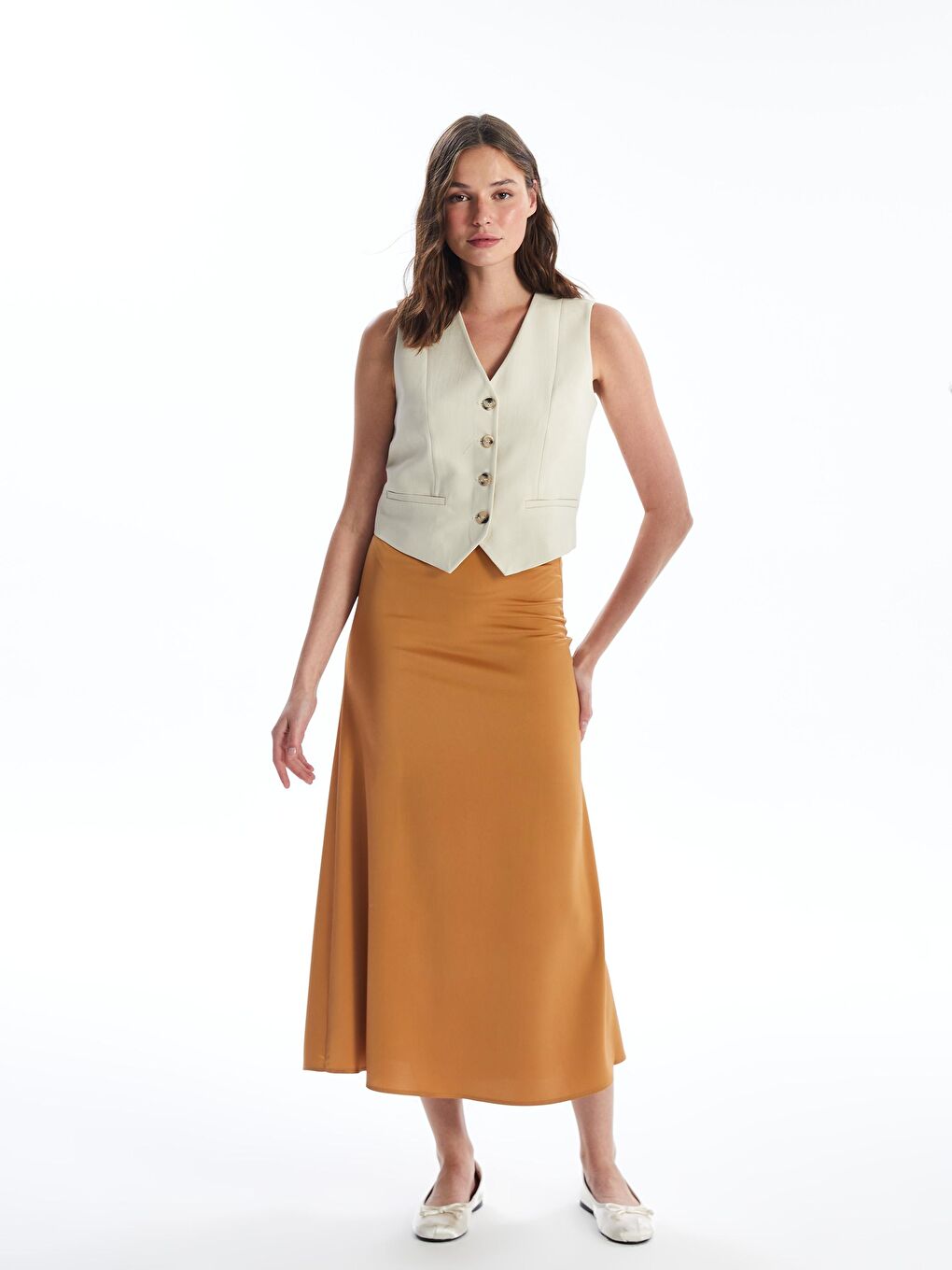 Sarı Kadın Hardal Saten Etek Bgh03-1