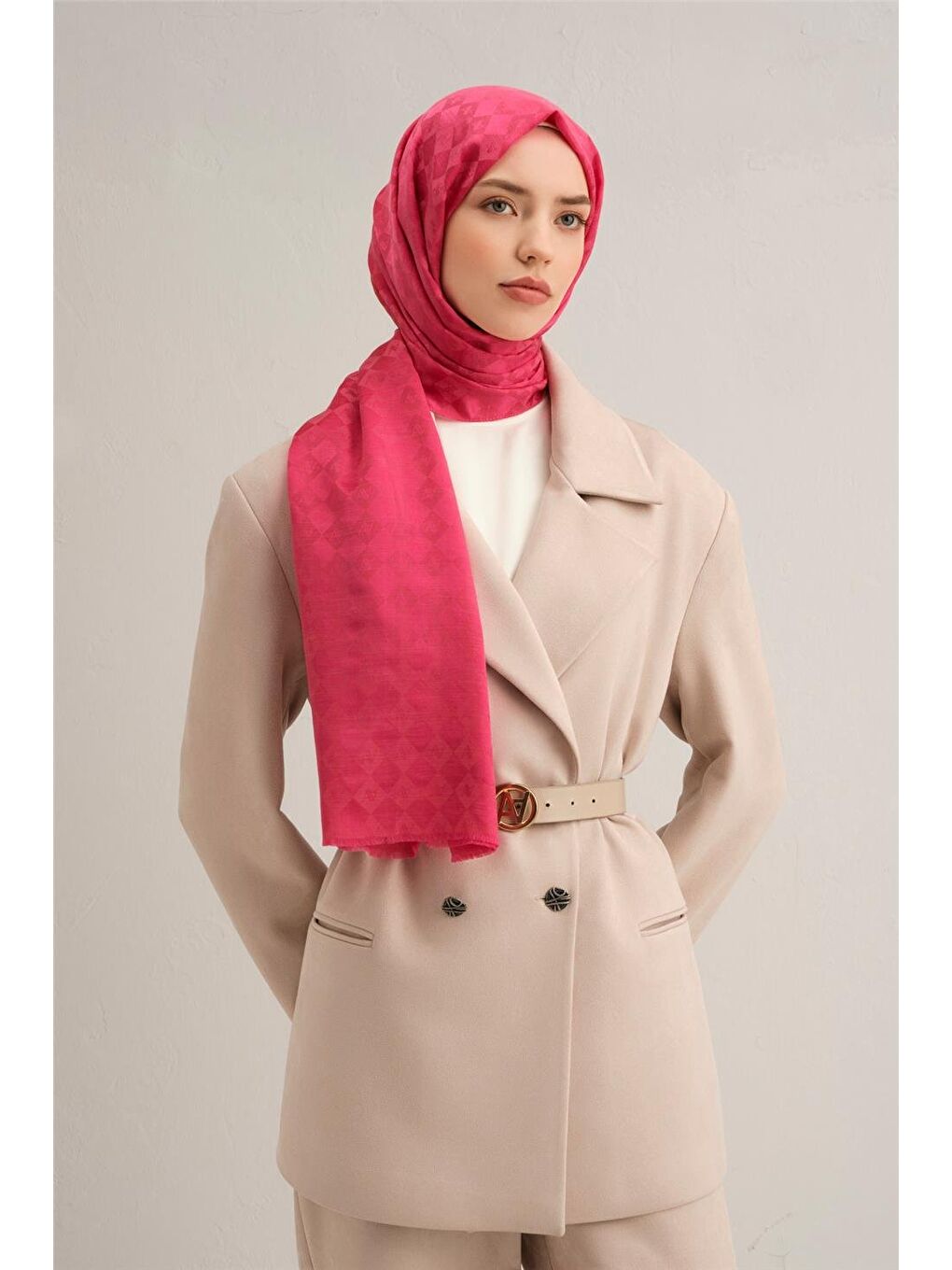 Pembe Jakarlı İpek Pamuk Şal 11111