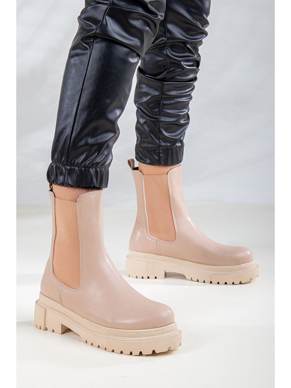 Bej D1850 Kadın Yanı Lastikli Ortopedik Bot Bootie-7