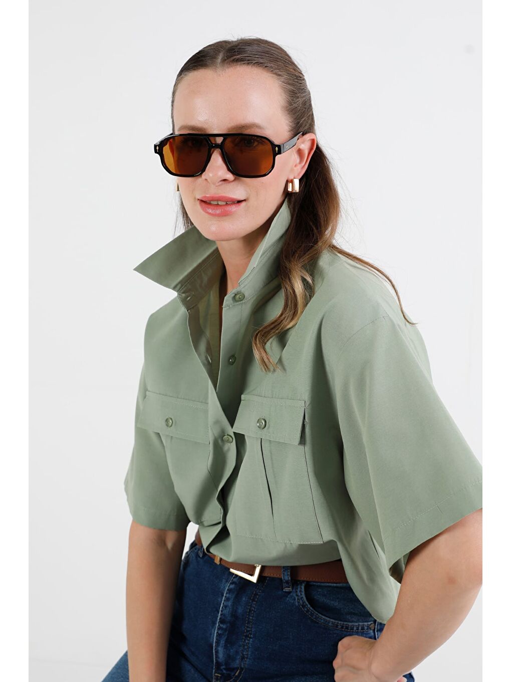 Kahverengi Metal Aksesuar Detaylı Güneş Gözlüğü-1