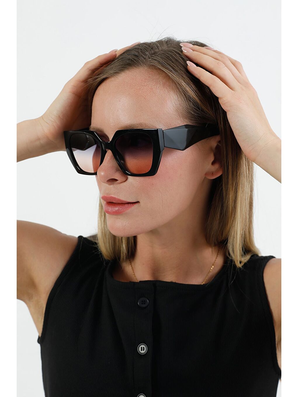 Kahverengi Altıgen Çerçeveli Güneş Gözlüğü-2