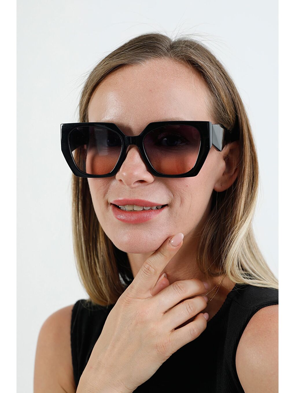 Kahverengi Altıgen Çerçeveli Güneş Gözlüğü-3