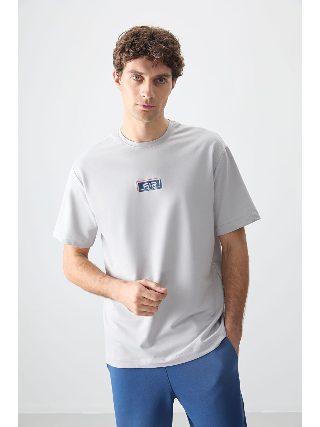 Bej Taş Pamuklu Kalın Yumuşak Dokulu Oversize Fit Baskılı Erkek Tişört - 88376