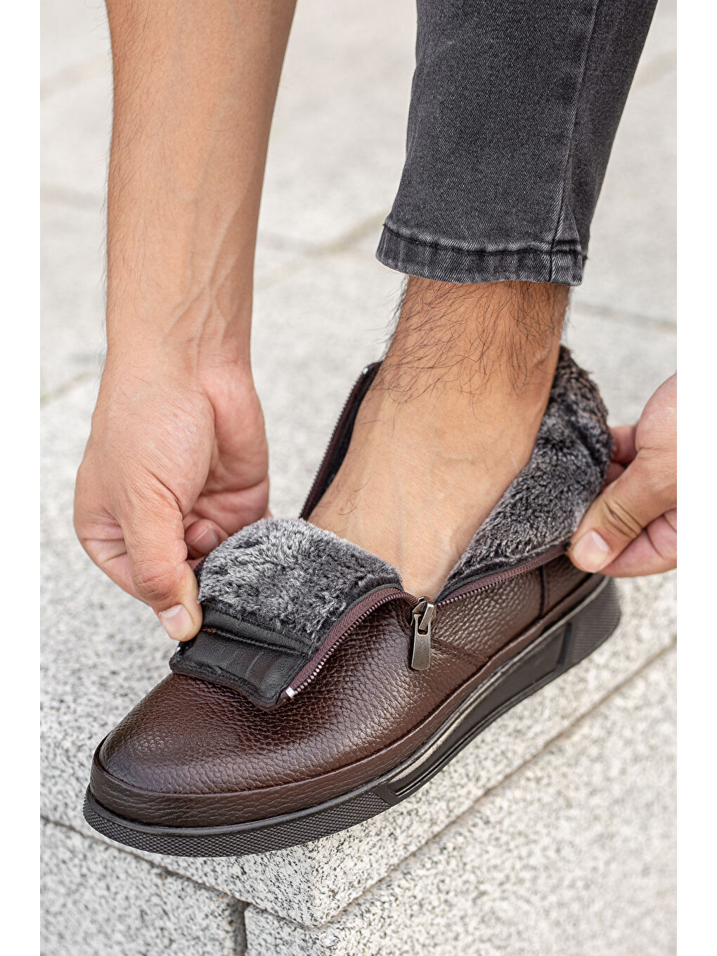 Kahverengi D472 Su Ve Soğuk Geçirmez Kürklü Ortopedik Hakiki Deri Erkek Bot-3