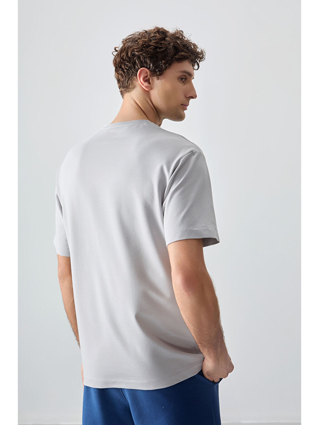 Bej Taş Pamuklu Kalın Yumuşak Dokulu Oversize Fit Baskılı Erkek Tişört - 88376-4