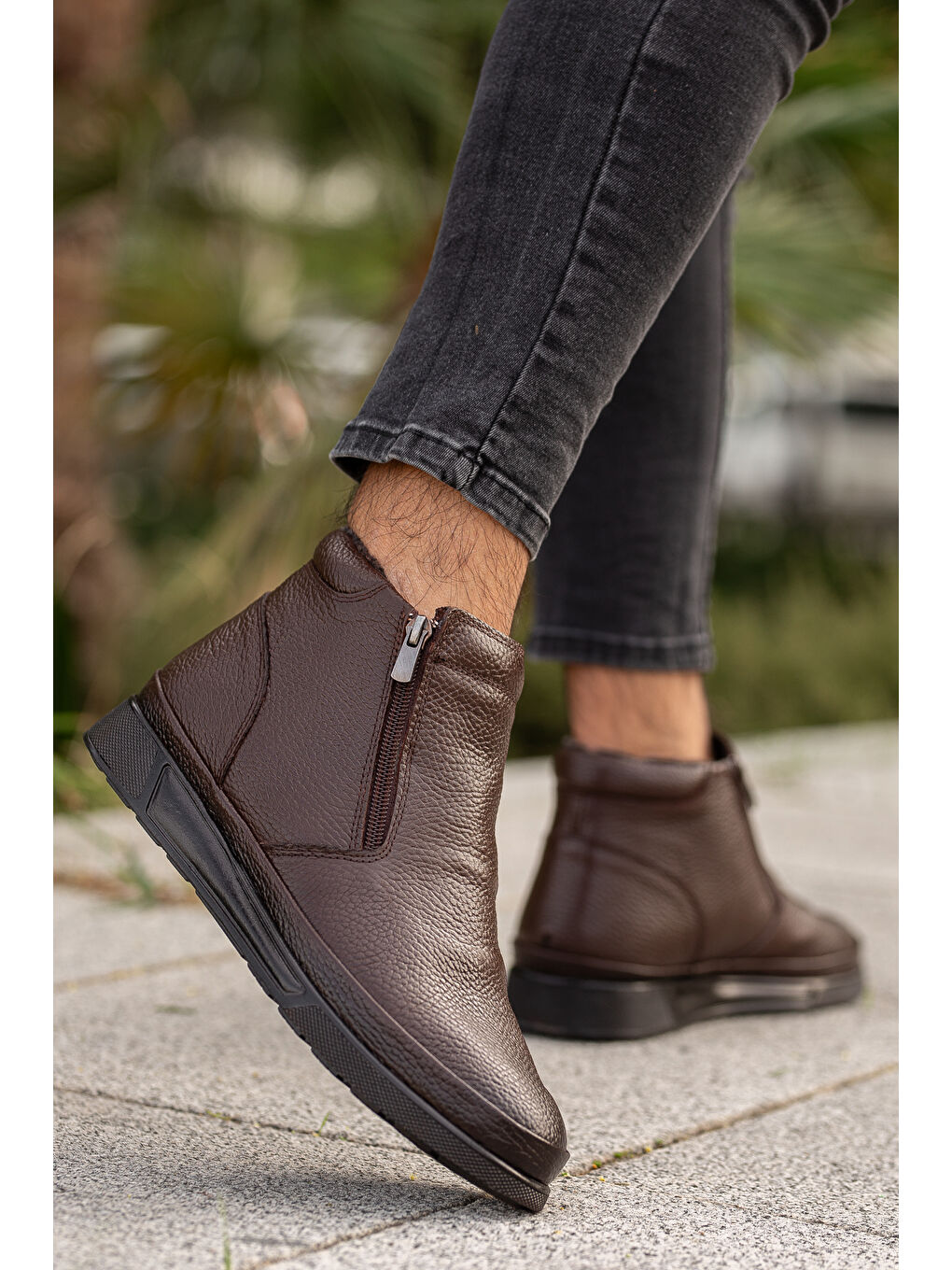 Kahverengi D472 Su Ve Soğuk Geçirmez Kürklü Ortopedik Hakiki Deri Erkek Bot-5