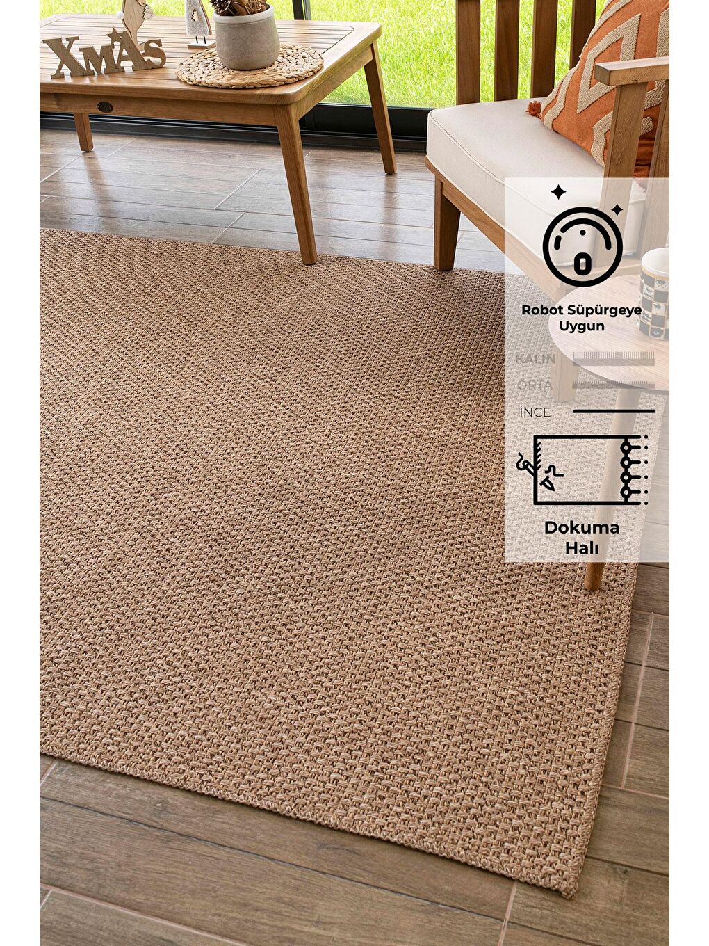 Bej Rusticana 3101 Naturel Jüt Halı Modern Örme Kilim-100x200