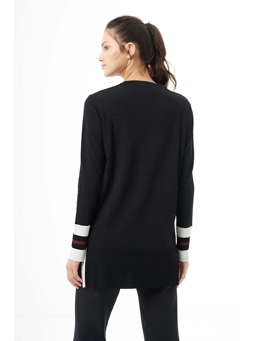 Kol Renkli Rayon Triko Siyah Tunik-3