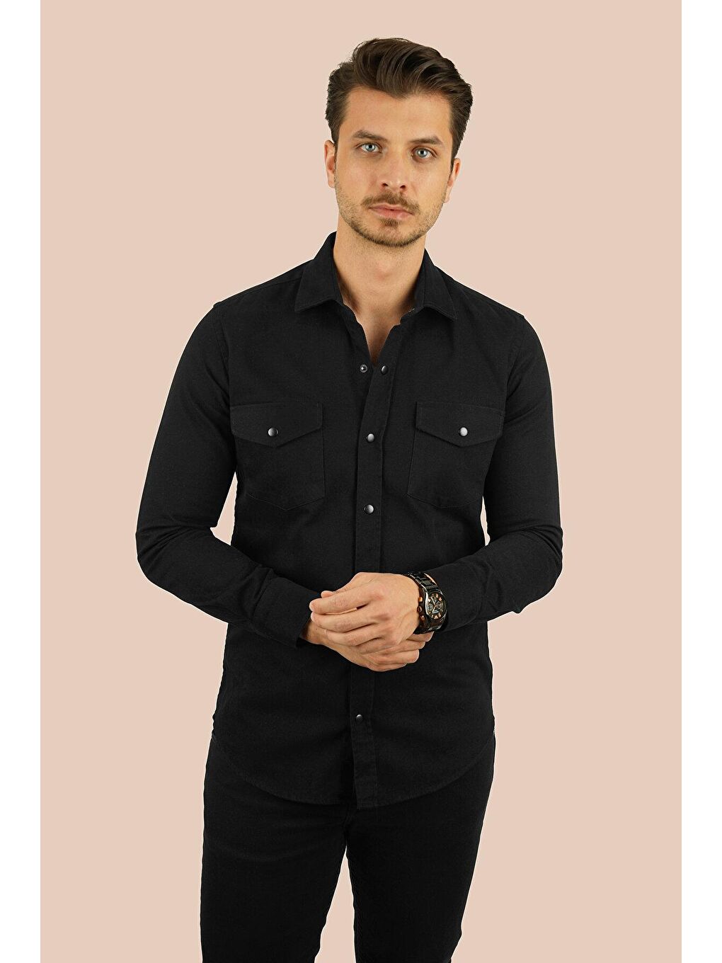 Etikmen Siyah Slimfit Gerçek Jean Erkek Gömlek - 4