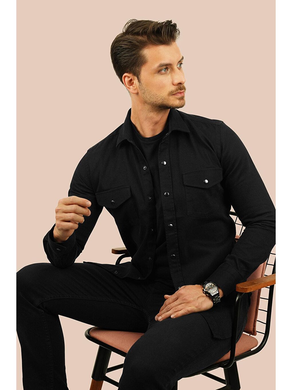 Etikmen Siyah Slimfit Gerçek Jean Erkek Gömlek - 2