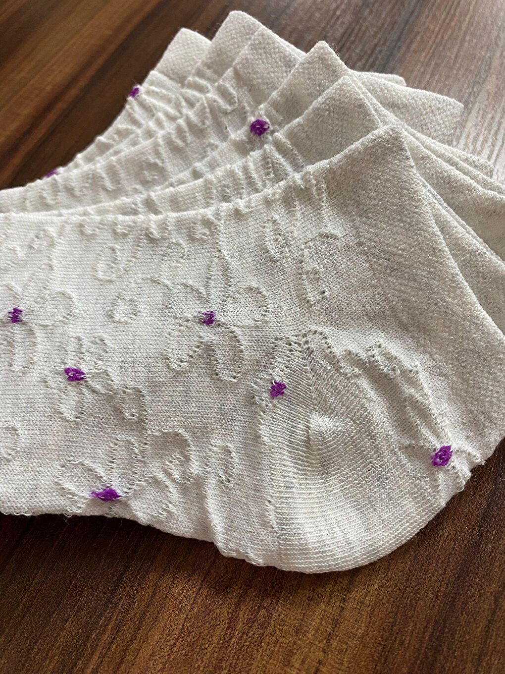 12'li Gri Çiçek Desenli Pamuklu Patik Çorap-2