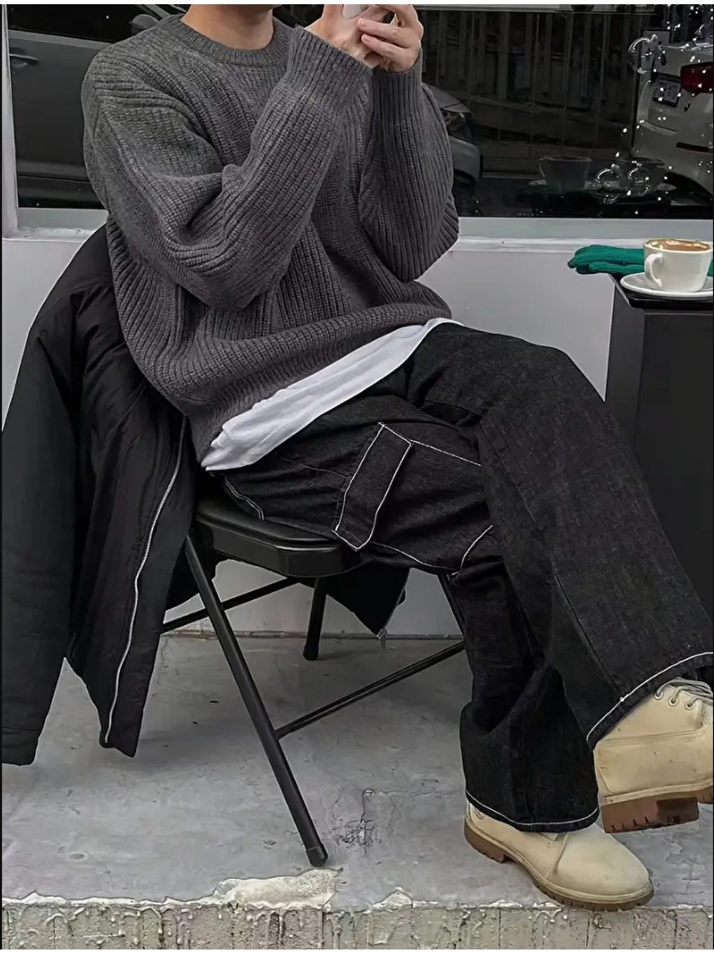 Gri Erkek Füme Regular Fit Bisiklet Yaka Örgülü Triko-1