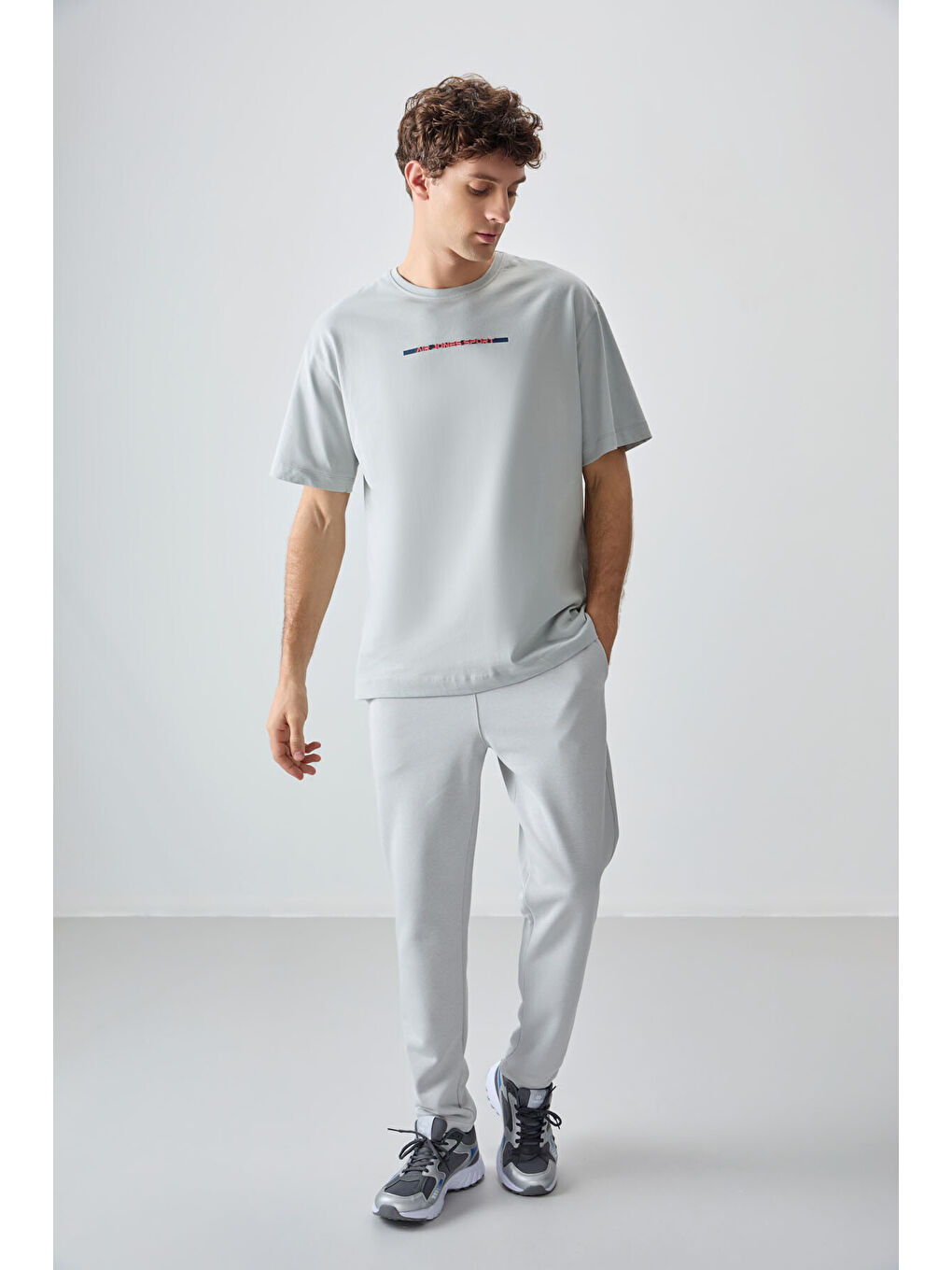 Bej Taş %100 Pamuk Kalın Yumuşak Dokulu Oversize Fit Baskılı Erkek Tişört - 88358-1