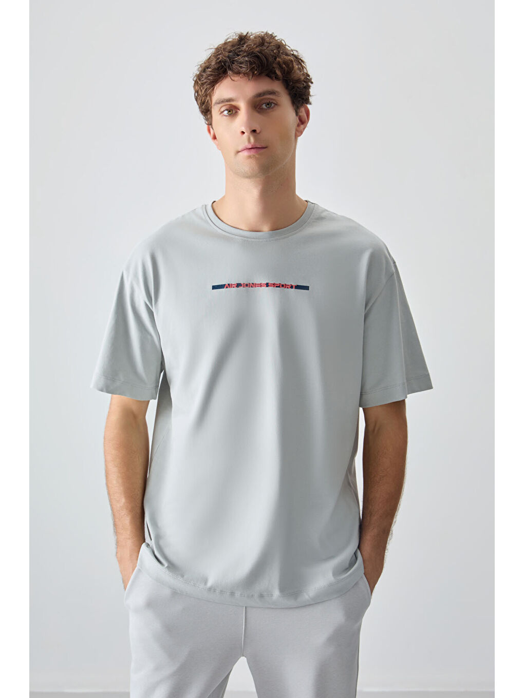 Bej Taş %100 Pamuk Kalın Yumuşak Dokulu Oversize Fit Baskılı Erkek Tişört - 88358-3