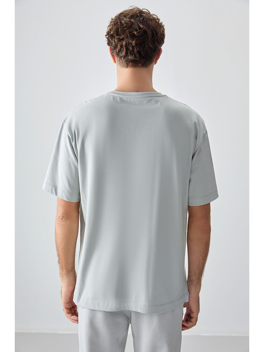 Bej Taş %100 Pamuk Kalın Yumuşak Dokulu Oversize Fit Baskılı Erkek Tişört - 88358-4