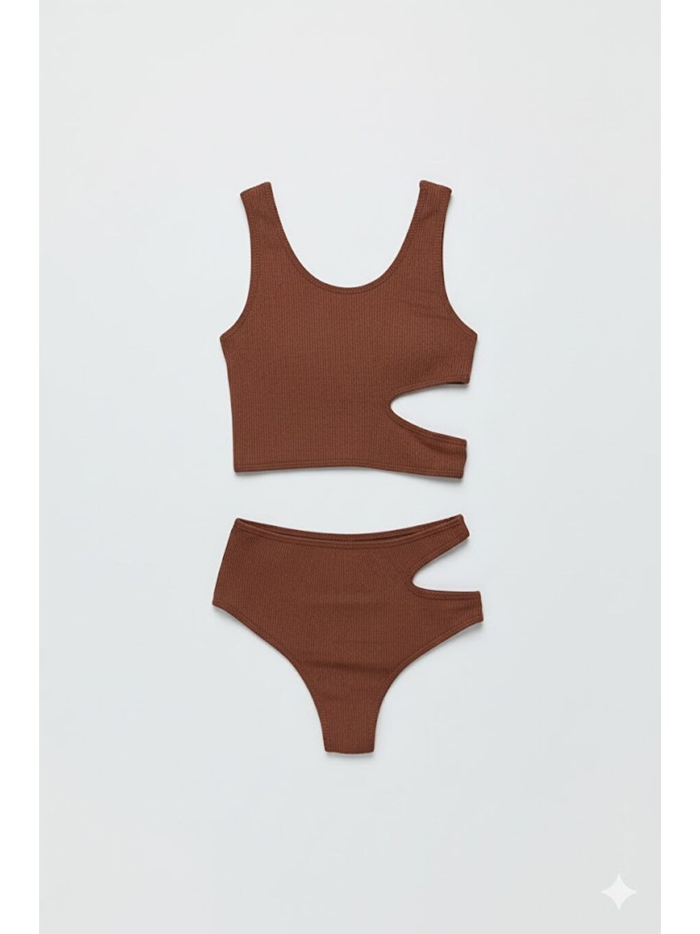 Kahverengi Fitilli Dekolte Crop Külot Takım 9135 Kahve