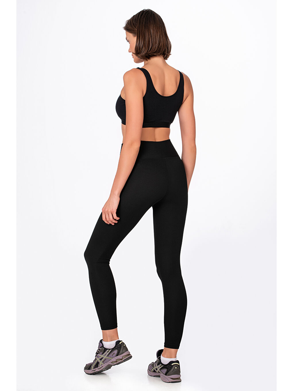 Siyah Yüksel Bel Toparlayıcı Fitilli Tayt-1