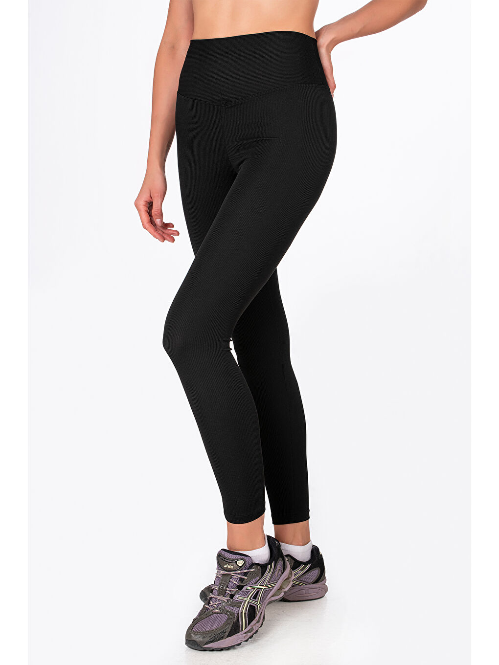 Siyah Yüksel Bel Toparlayıcı Fitilli Tayt-2