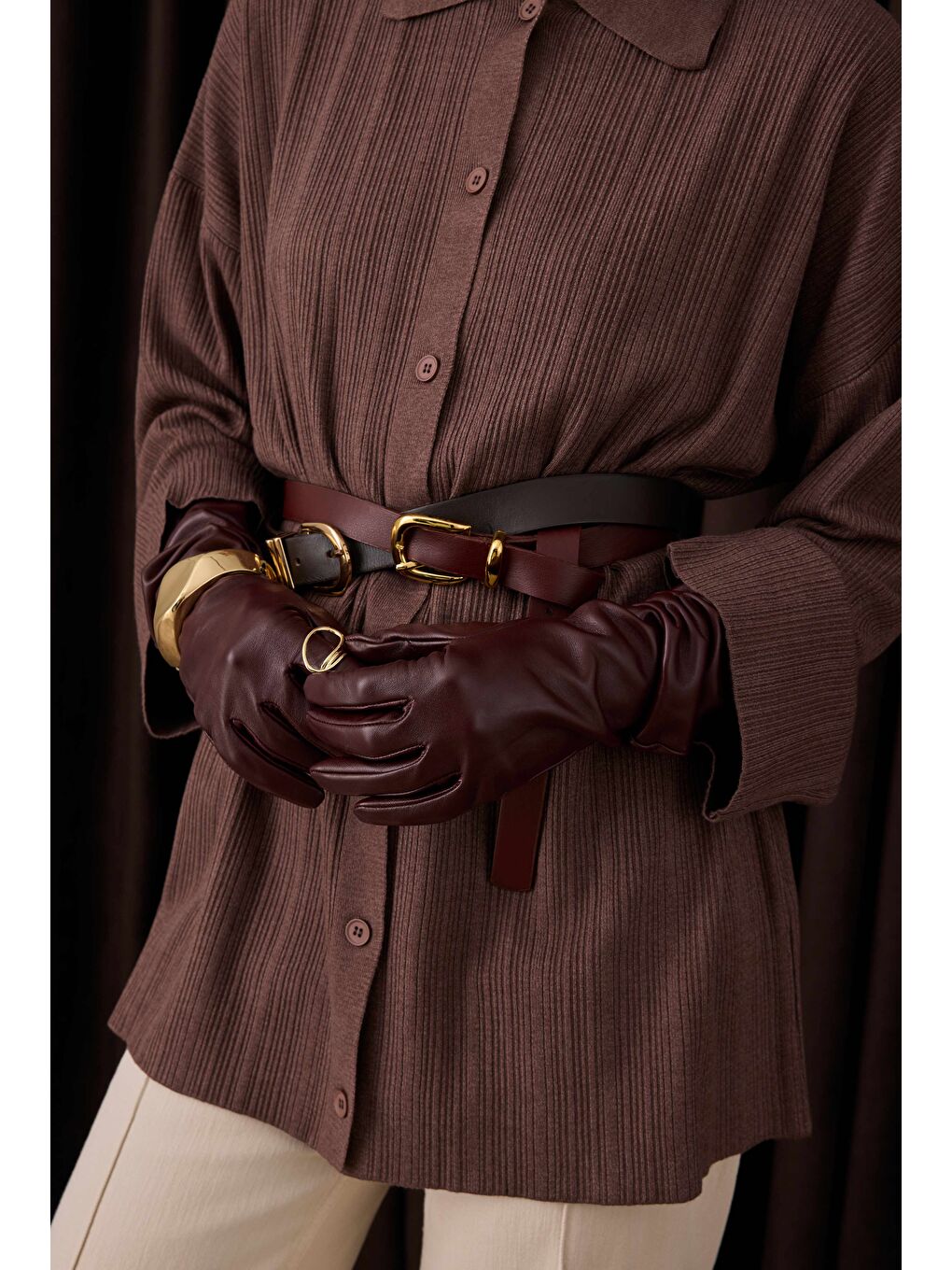 Kahverengi Fitilli Triko Hırka Kahve-2