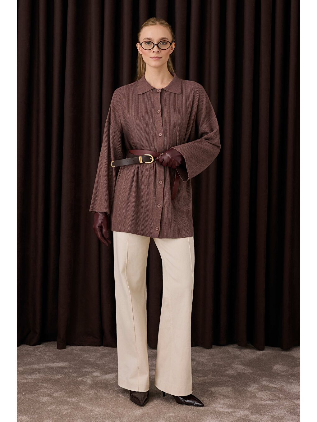 Kahverengi Fitilli Triko Hırka Kahve-4