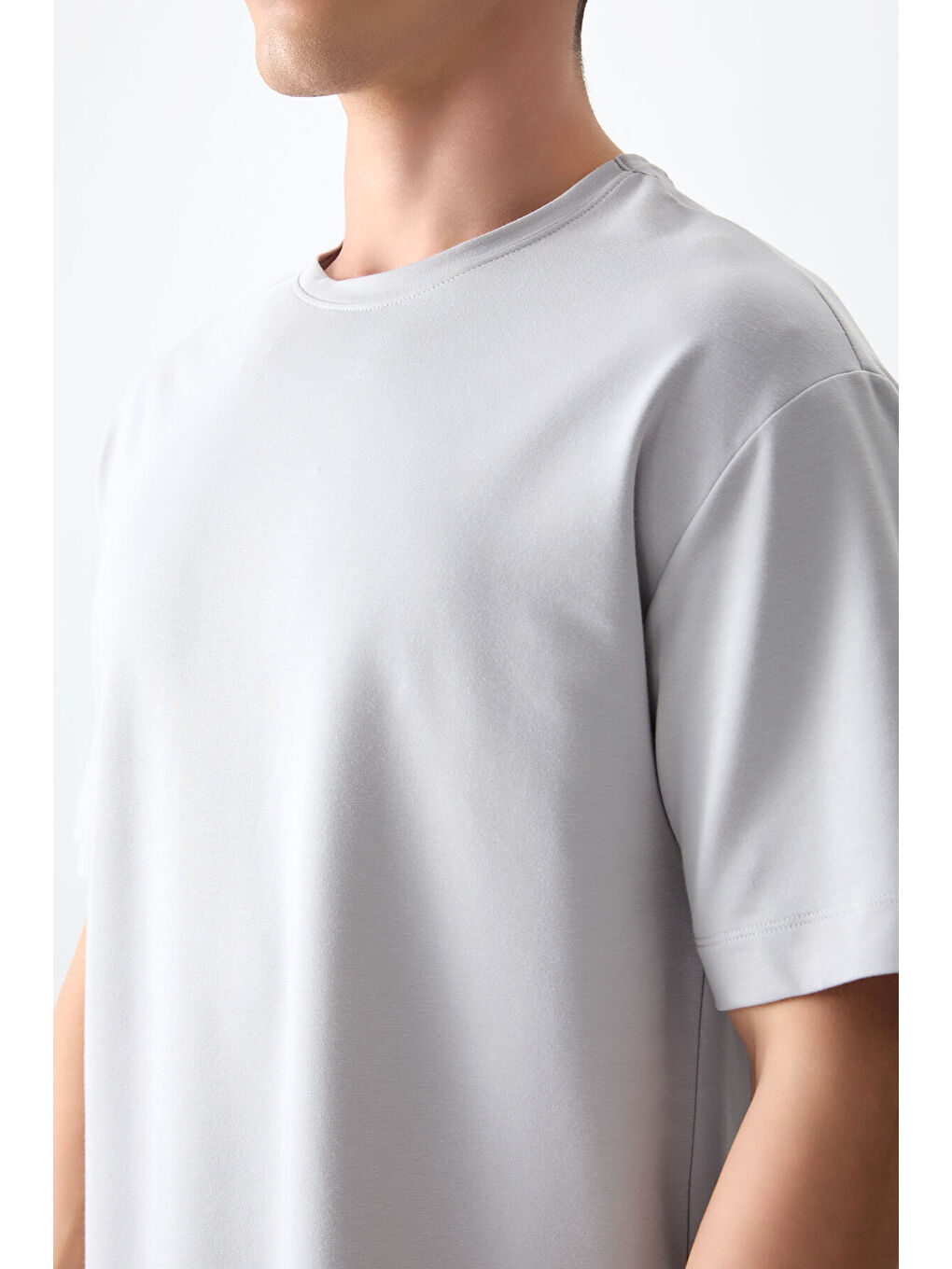 Bej Taş Pamuklu Kalın Yumuşak Dokulu Oversize Fit Basic Erkek Tişört- 88377-2