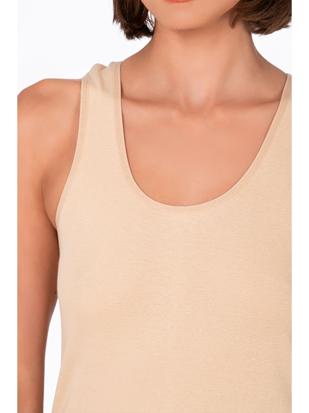 Bej Kadın Pamuklu Ribana Kalın Askılı Atlet 3'Lü Paket | Ten K0111-1