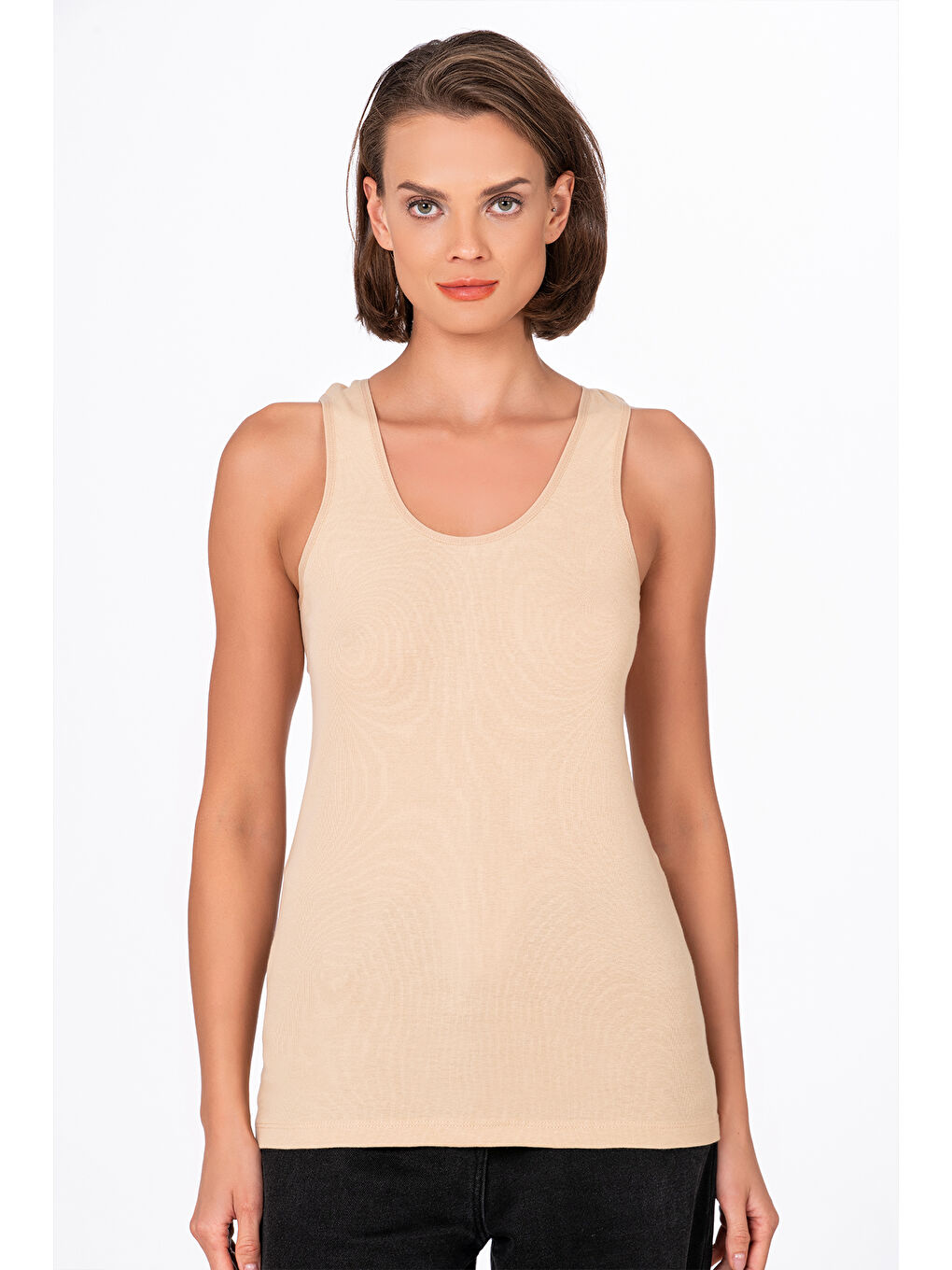 Bej Kadın Pamuklu Ribana Kalın Askılı Atlet 3'Lü Paket | Ten K0111-4