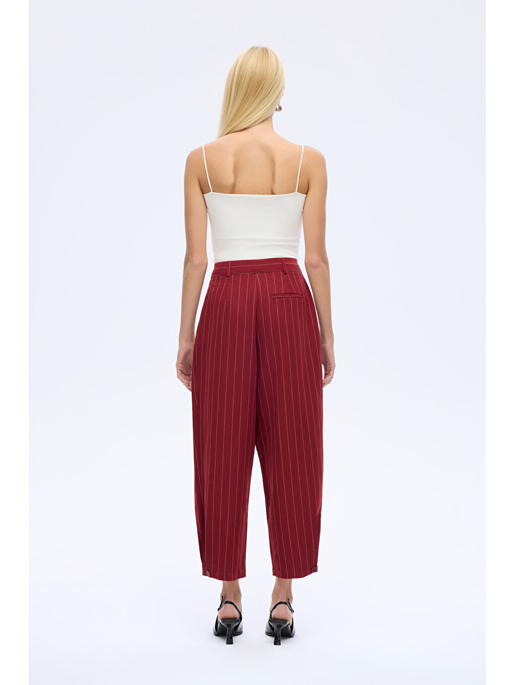 Çizgi Detaylı Pileli Pantolon Bordo-4