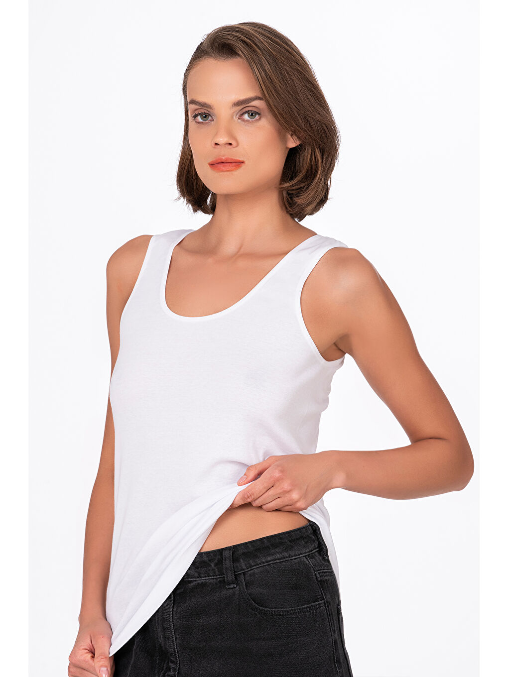 Kadın Pamuklu Ribana Kalın Askılı Atlet 3'Lü Paket | Beyaz K0111-2