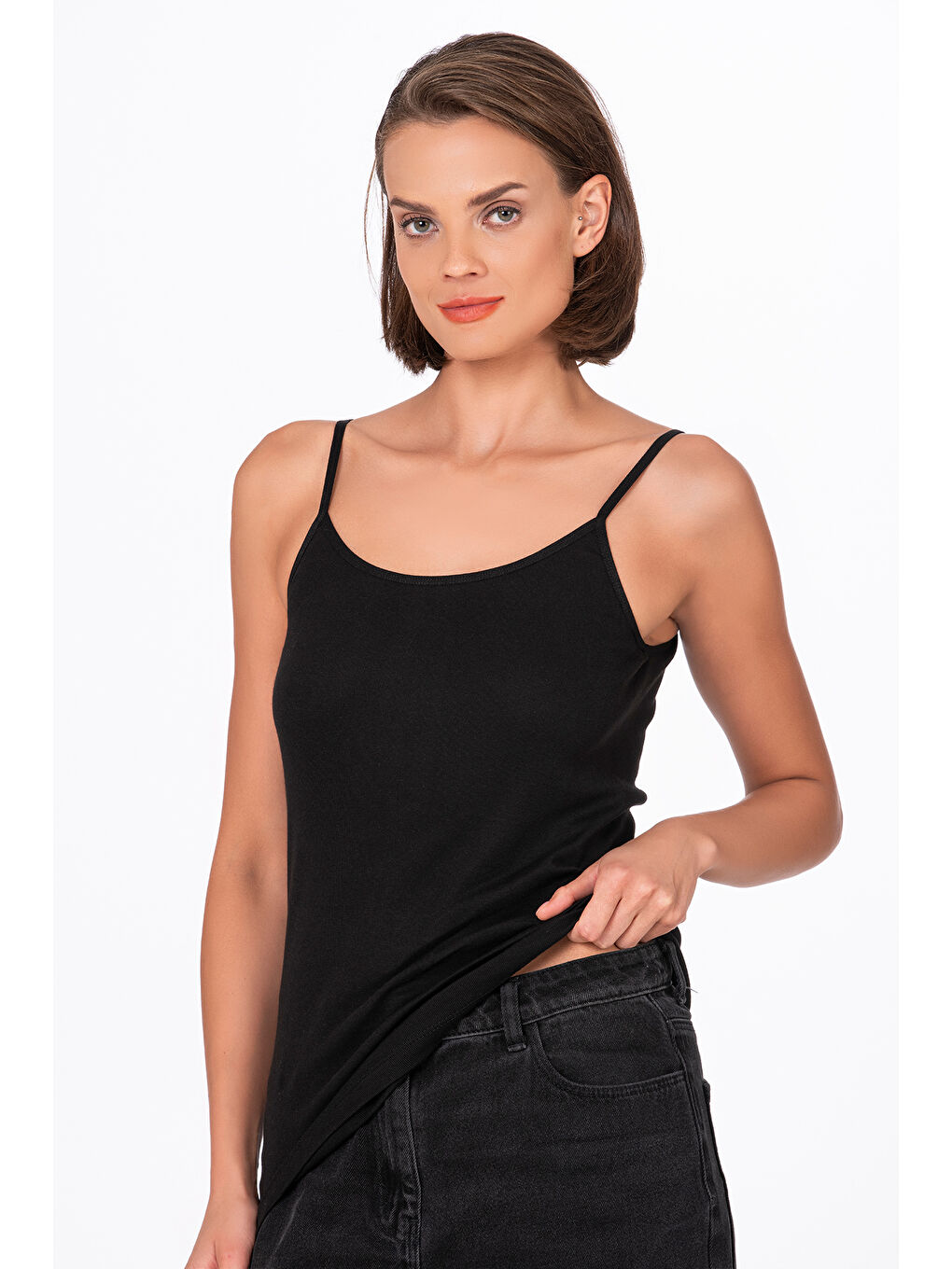 Kadın Pamuklu Ribana İp Askılı Klasik Atlet 3'Lü Paket – Esnek & Rahat | Siyah K0107-2