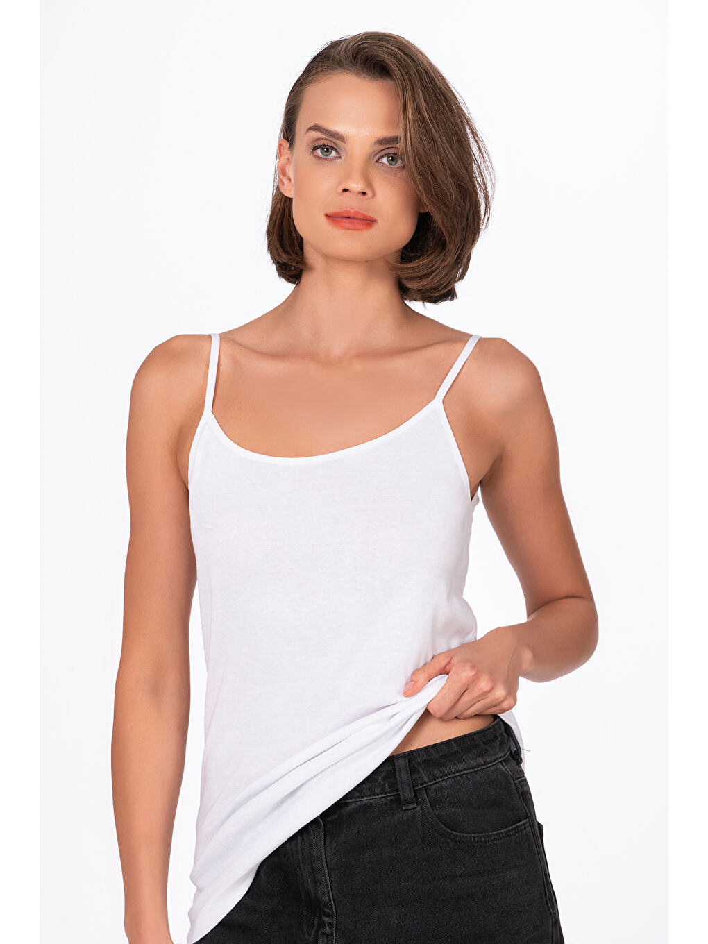 Kadın Pamuklu Ribana İp Askılı Klasik Atlet 3'Lü Paket – Esnek & Rahat | Beyaz K0107-2