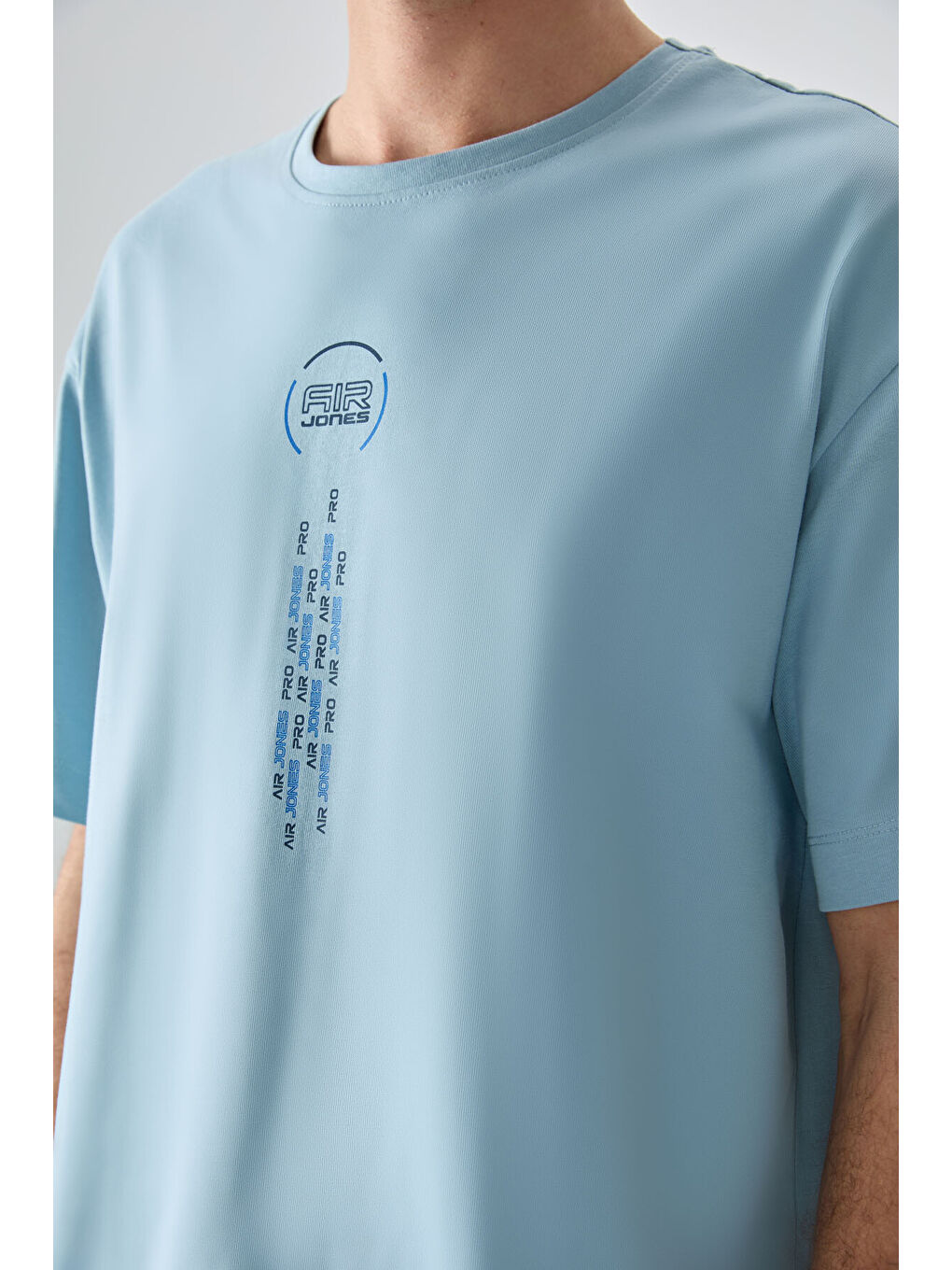 Açık Mavi %100 Pamuk Kalın Yumuşak Dokulu Oversize Fit Baskılı Erkek Tişört - 88355-2