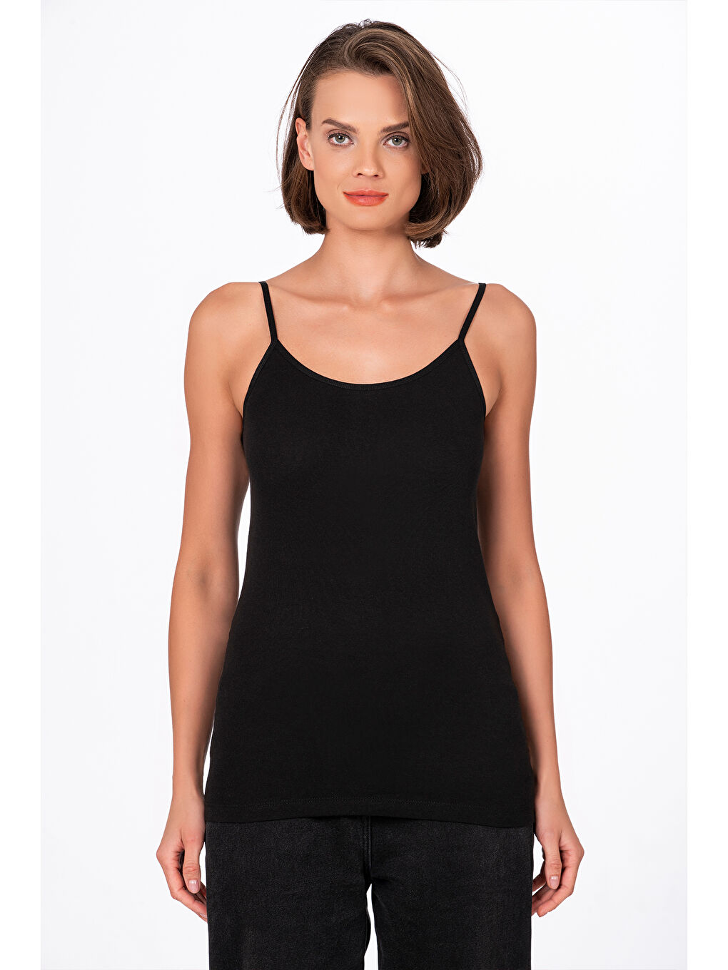 Kadın Pamuklu Ribana İp Askılı Klasik Atlet 3'Lü Paket – Esnek & Rahat | Siyah K0107-4