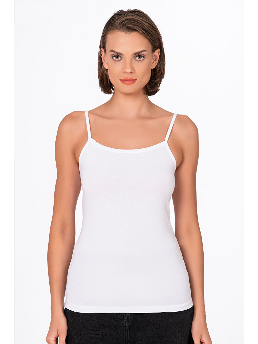 Kadın Pamuklu Elastanlı Süprem Esnek İnce Askılı Atlet Beyaz |  K23319