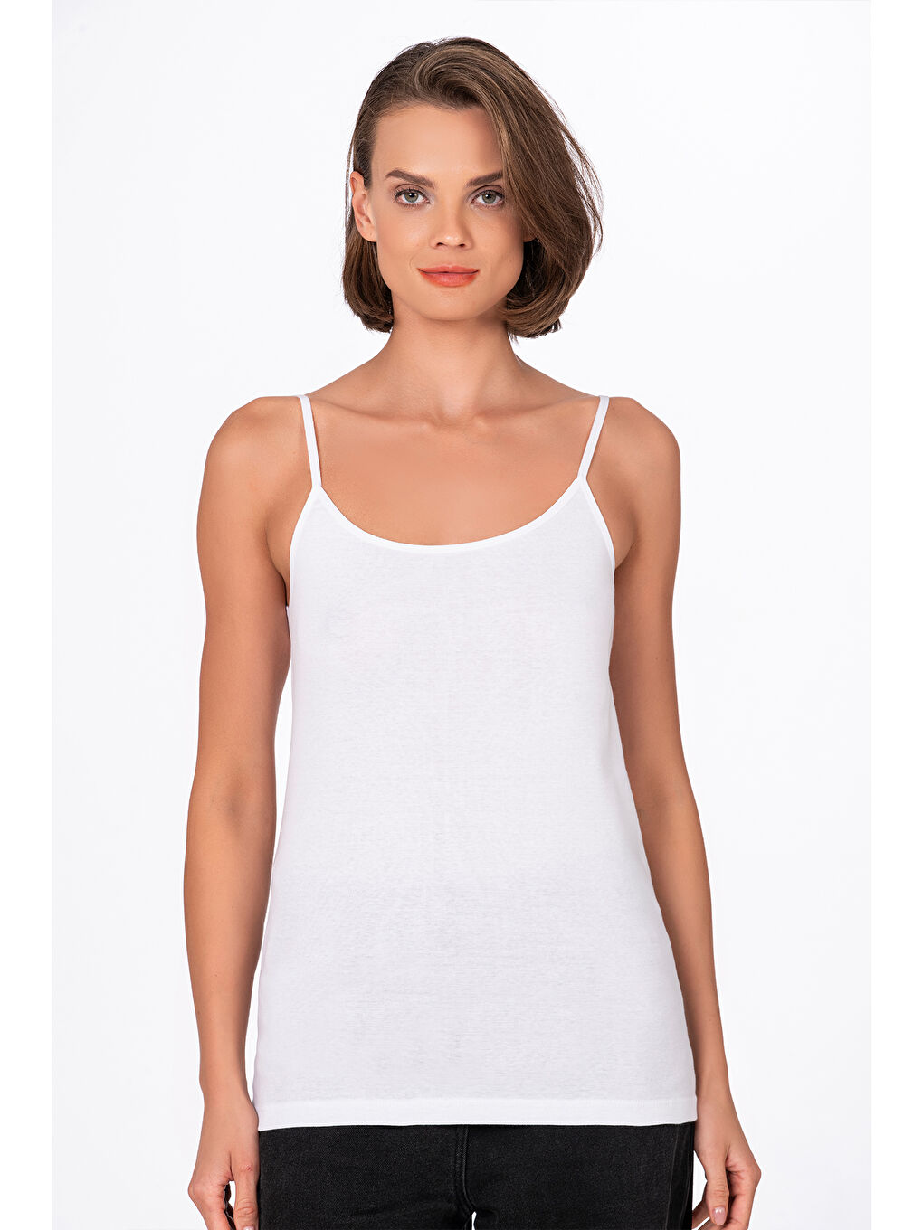 Kadın Pamuklu Ribana İp Askılı Klasik Atlet 3'Lü Paket – Esnek & Rahat | Beyaz K0107-4