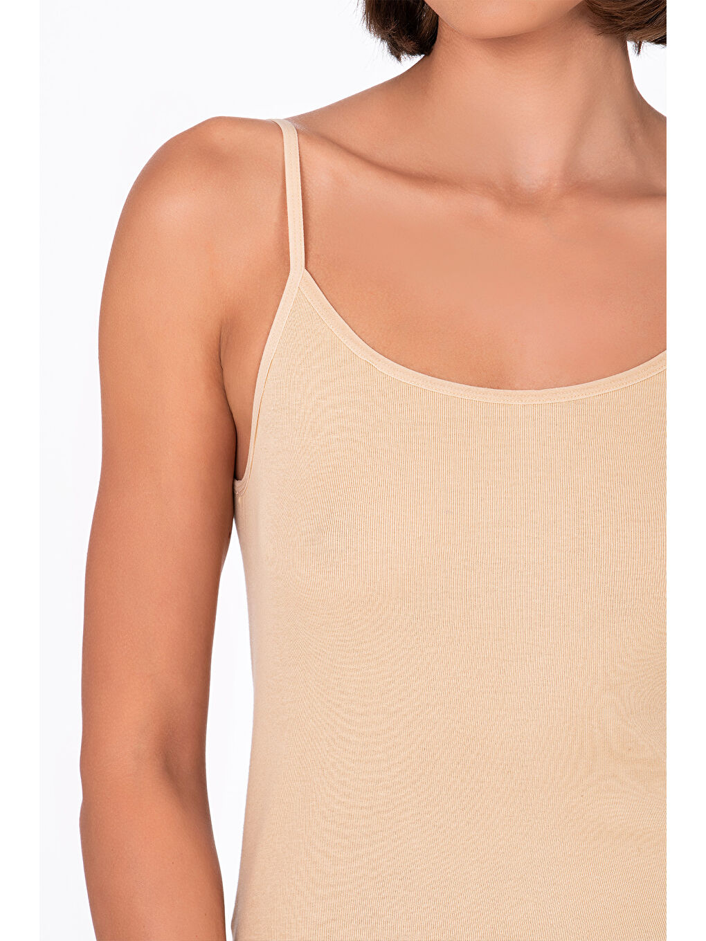 Bej Kadın Pamuklu Ribana İp Askılı Klasik Atlet 3'Lü Paket – Esnek & Rahat | Ten K0107-1